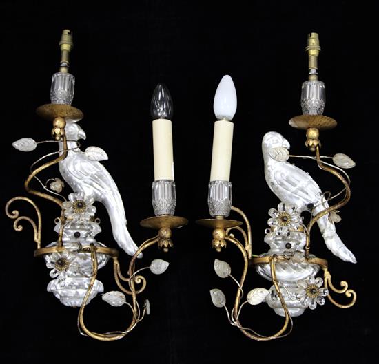 A pair of 17th century style gilt metal mounted rock crystal wall lights, H.16in.